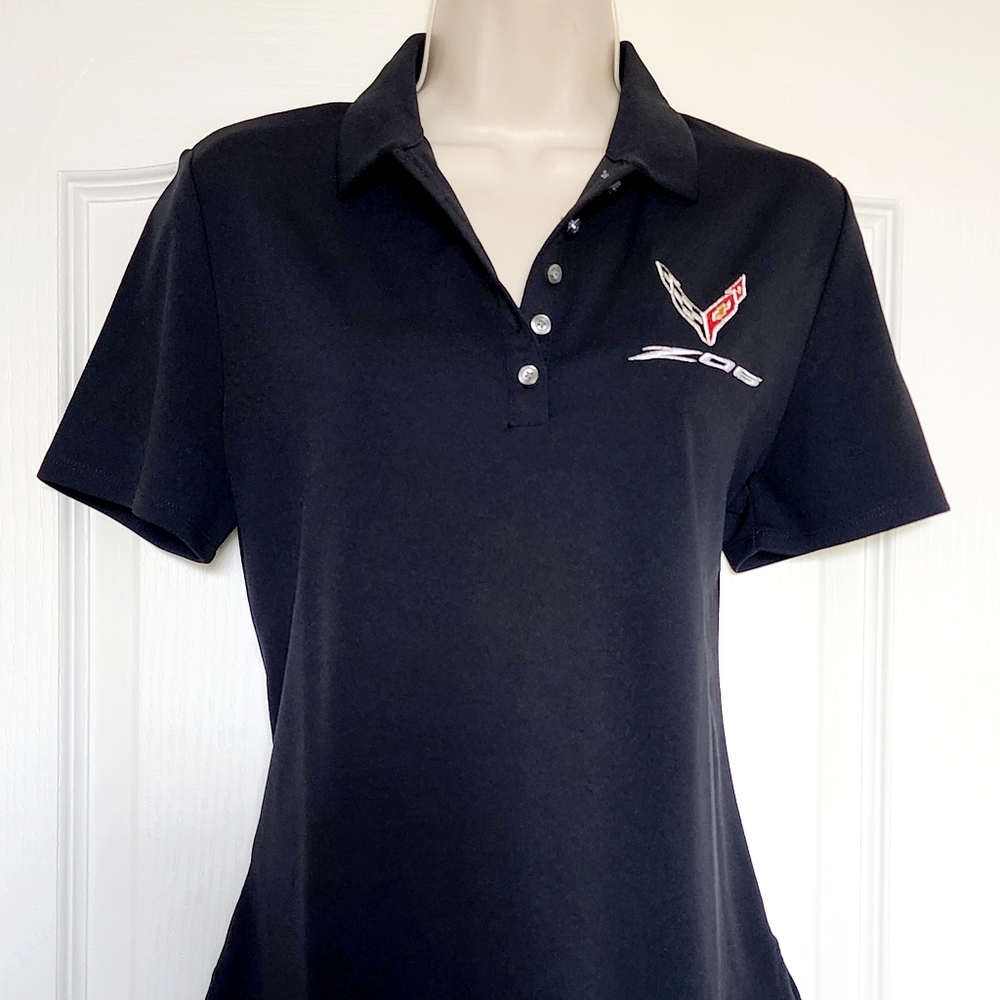 Perry Ellis Corvette Z06 Logo Black Polo Shirt Women’s Small